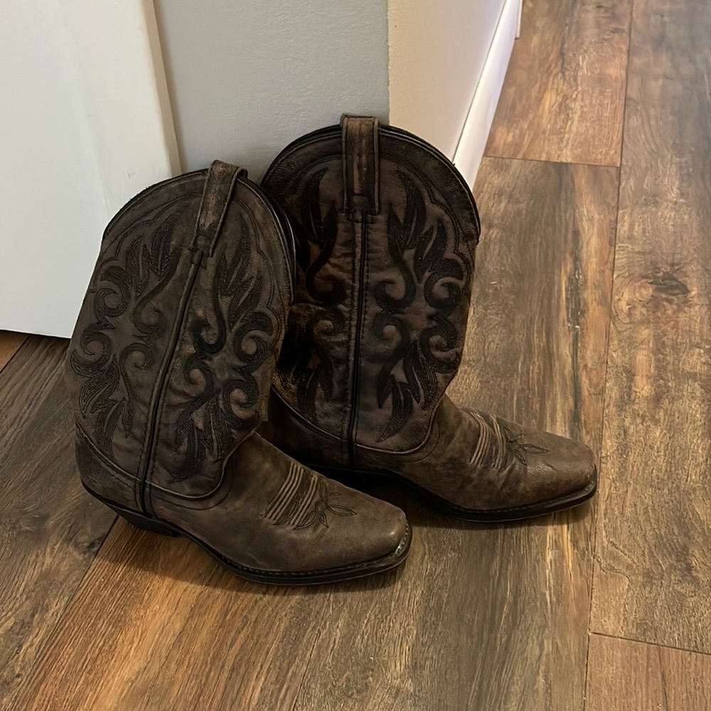 Cowgirl boots. Size 7.5. Leather upper All other material hand made.